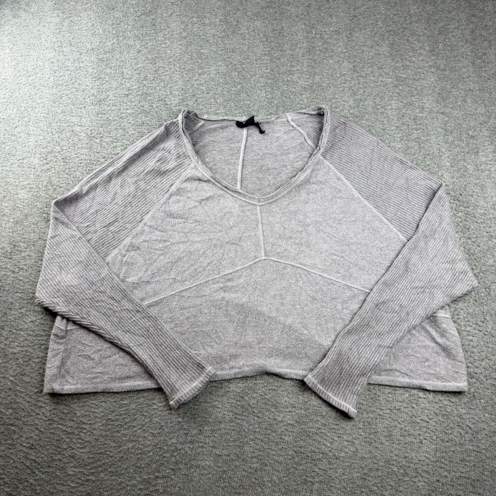 Out From Under Top Women's Medium Gray V-Neck Cropped Ribbed Sleeve Oversized